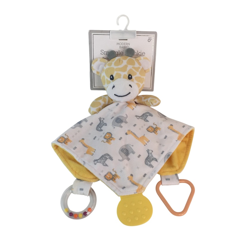 Modern Baby Snuggle Blankie Yellow Giraffe Lovey Teether Rattle Activity Toy NWT